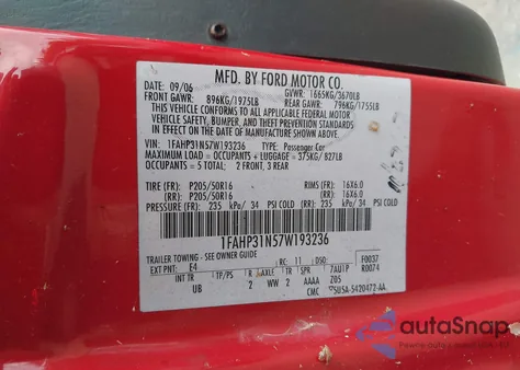 2007 Ford Focus S/Se/Ses из США, поврежденный, VIN 1FAHP31N57W193236